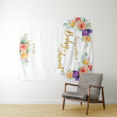 Bloemige Baby Shower Gouden Achtergrond Fotobooth Wandkleed (In Situ (horizontaal))