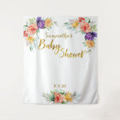 Bloemige Baby Shower Gouden Achtergrond Fotobooth Wandkleed (Voorkant)