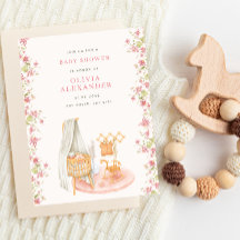 Bloemige baby shower in roze waterverf nursery sti