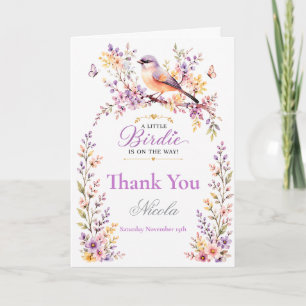 Bloemige Baby Shower met Vogeltje Bedankkaart