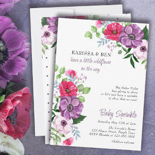 Bloemige Baby Shower Paarse Roze Bloemen Kaart