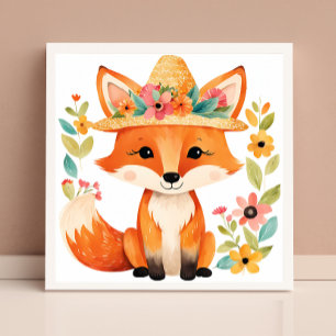 Bloemige Baby Vos Poster: Schattig en Whimsical Poster