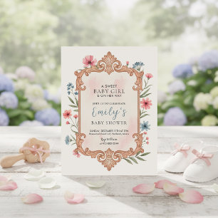 Bloemige babyshower uitnodiging voor meisje in lij