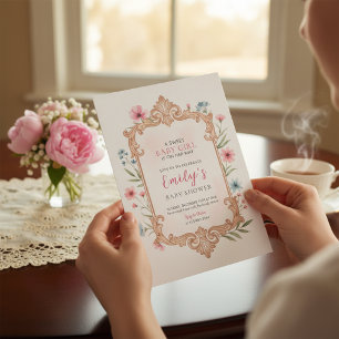 Bloemige babyshower uitnodiging voor meisje met ka