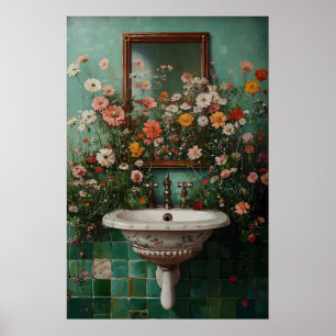 Bloemige badkamerprint, botanische bloem in badkam poster