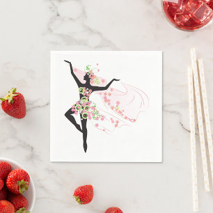 Bloemige Ballerina Silhouet Roze Bloesem Dans Servet