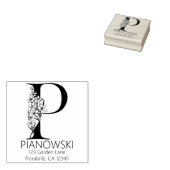 Bloemige beginletter - P - Retouradres Monogram Rubberstempel (Gestempeld)