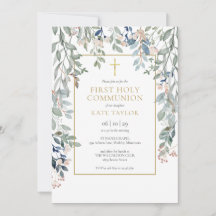 Bloemige Bladeren Elegant Goud Eerste Heilige Comm