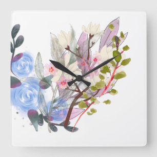 Bloemige Bladeren Kunst – Elegante Bloemen en Bota Vierkante Klok
