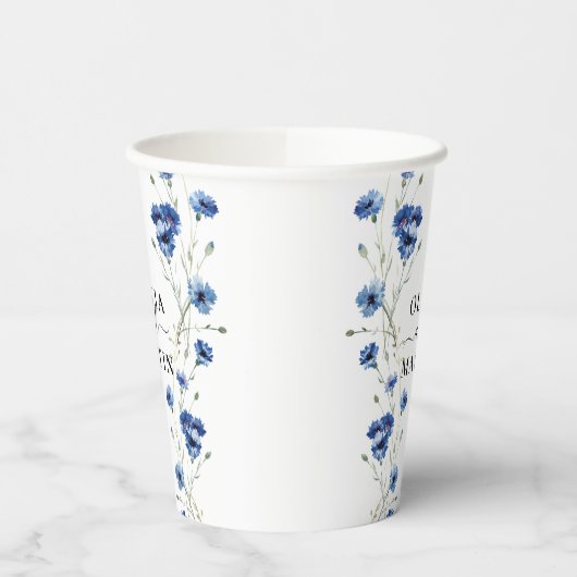 Bloemige blauwe bloemen bruiloft papieren bekers (Links)