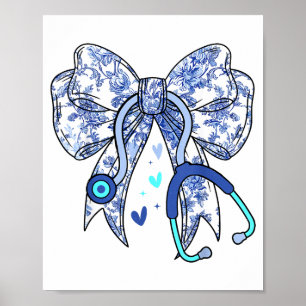 Bloemige Blauwe Coquette Strik Verpleegster Stetho Poster