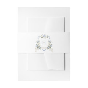 Bloemige blauwe hortensia-kam weddingsmonogram uitnodigingen wikkel