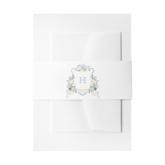 Bloemige blauwe hortensia-kam weddingsmonogram uitnodigingen wikkel (Voorkant Voorbeeld)