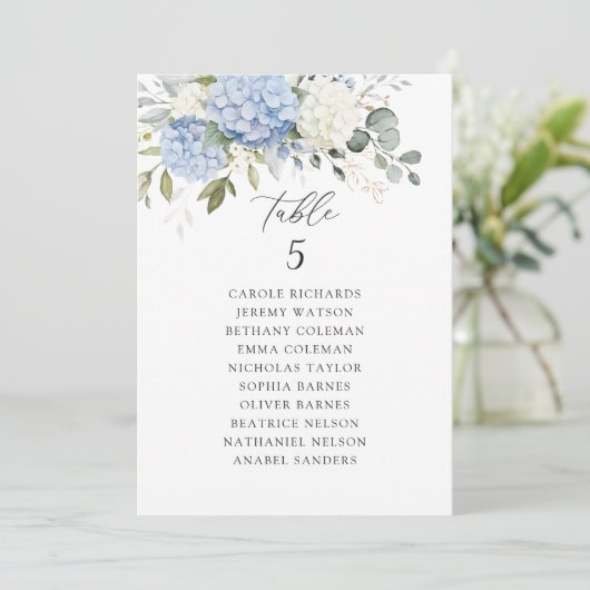 Bloemige Blauwe Hortensia Tafel Stoelenkaartkaart Kaart (Staand voorkant)