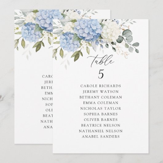 Bloemige Blauwe Hortensia Tafel Stoelenkaartkaart Kaart (Voorkant / Achterkant)