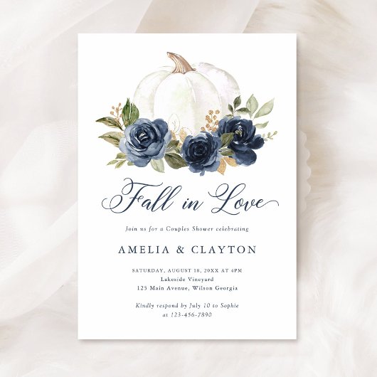 Bloemige Blauwe Pompoen Herfst Verliefd Koppel Bru Kaart