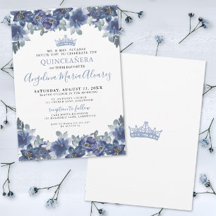 Bloemige Blauwe Quinceanera Kaart