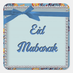 Bloemige blauwe scrapbook stijl Eid Mubarak sticke Vierkante Sticker
