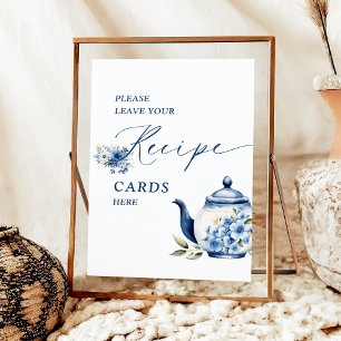 Bloemige Blauwe Thee Party Bruiloft Shower Receptk Poster