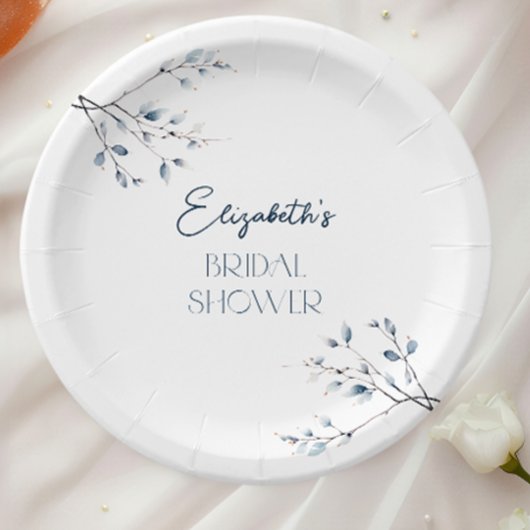 Bloemige blauwe winter botanische bruids-shower papieren bordje