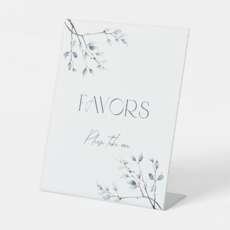 Bloemige blauwe winter botanische gunsten reclamebord met voetstuk