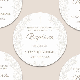 Bloemige Bloemen Christelijk Kruis Doop Bedankt Ronde Sticker
