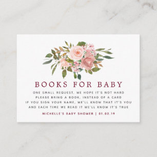 Bloemige Blush & Bourgondi Babyshower Boek Verzoek Informatiekaartje