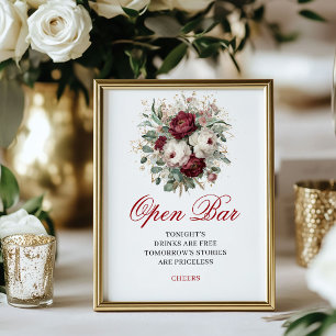 Bloemige Blush Bourgondië Open Bar 8x10 Bord Poster