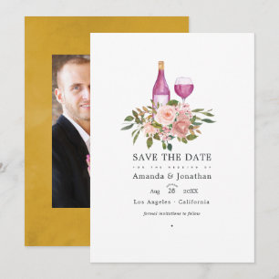 Bloemige Blush en Gouden Wijnproeverij Trouwdag Save The Date