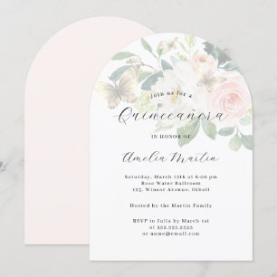Bloemige Blush Moderne Boog Quinceanera Kaart