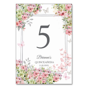 Bloemige Blush Roze en Groene Vlinder Quinceañera Kaart
