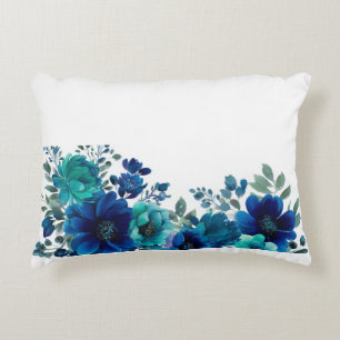 Bloemige Bodem-naar-Boven Blauwe Teal Marine Water Accent Kussen