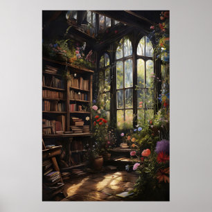 Bloemige Boekwinkelprint, Donkere Academische Goth Poster