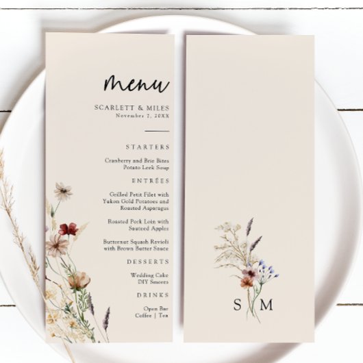 Bloemige Boho Bruiloft Menu