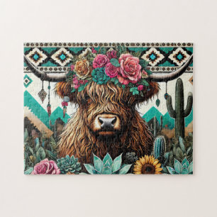 Bloemige Boho Hoogland Koe Legpuzzel
