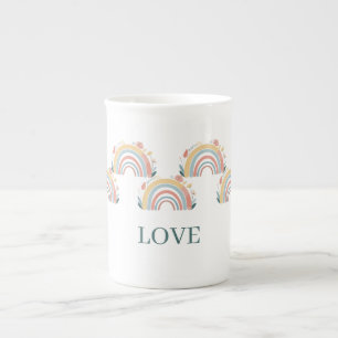 Bloemige Boho Regenboog Bone China Mok