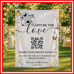 Bloemige Boho Wilde Bloem Vang De Liefde QR Bruilo Wandkleed