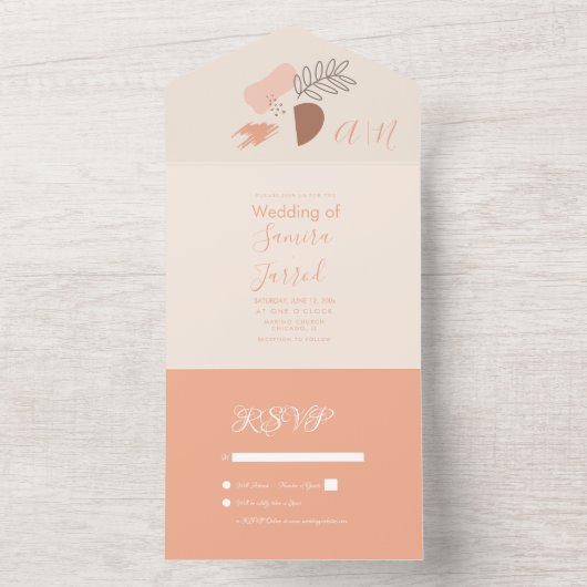 Bloemige Botanische Abstracte Vormen Trouw  All In One Uitnodiging (Binnen)