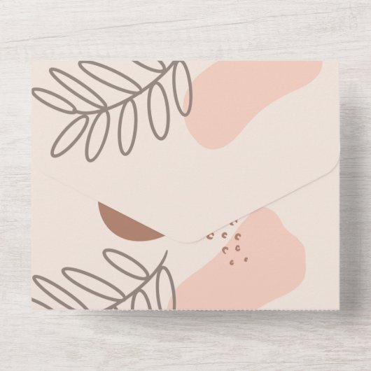 Bloemige Botanische Abstracte Vormen Trouw All In One Uitnodiging (Achterkant)