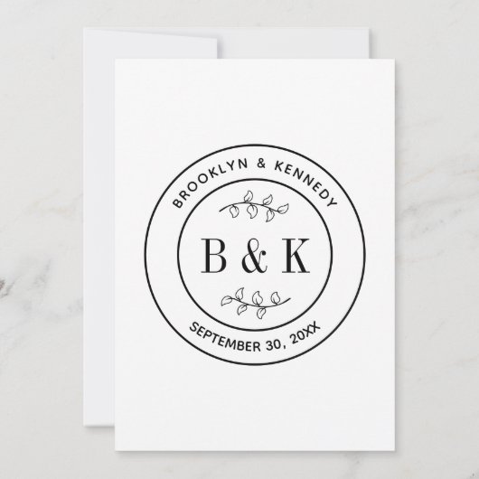 Bloemige Botanische Pret Monogram Trouw Koppel Naa Kaart (Achterkant)