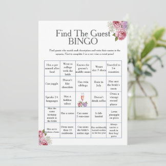 Bloemige Bruiloftsfeest Bingo spel voor gasten Kaart