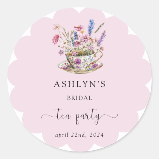 Bloemige Bruiloftsfeest Thee Partij Stickers (Voorkant)