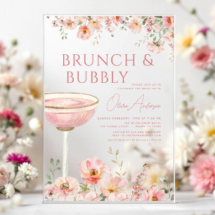 Bloemige brunch en bruisende champagne bruiloftsbo acryl uitnodigingen