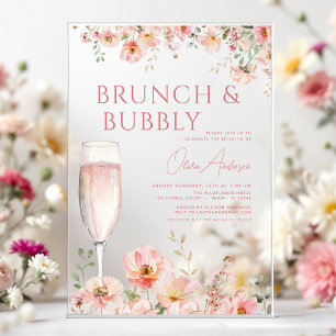 Bloemige brunch en bubbelende champagne bruidsdouc acryl uitnodigingen