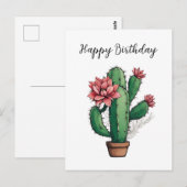 Bloemige Cactusplant Gelukkig Verjaardag  Briefkaart (Voorkant / Achterkant)