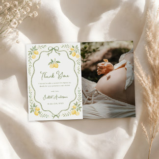 Bloemige Citroen Baby Shower Foto Bedankkaart