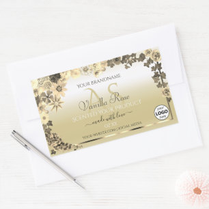 Bloemige Crème Gouden Productlabels Monogram en Lo Rechthoekige Sticker