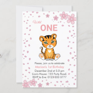 Bloemige Cute Wild One Tijger 1e Verjaardagsuitnod Kaart