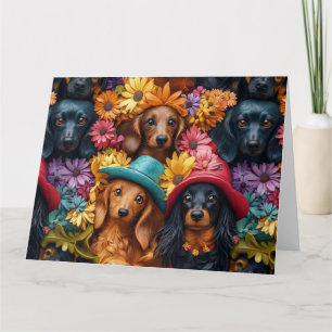 Bloemige Dachshund Naadloos Patroon - Hondenliefhe Kaart