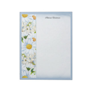 Bloemige Daisy Vintage Stofblauw Aquarel Naam Notitieblok